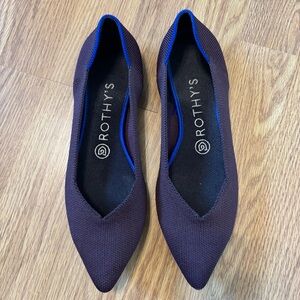 Rothy's Women's Pointed Flats sz 7.5 plum purple and Blue Trim